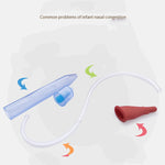 Diagram showing common problems of infant nasal congestion with a blue and red device on a white background.