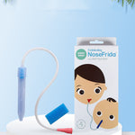 NoseFrida baby nasal aspirator with packaging on a light blue background